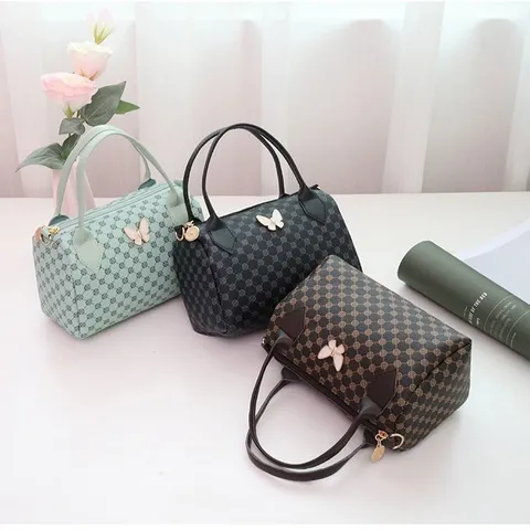 Bolso de Almohada para Mujer Estilo Coreano Cuero PU Estampado de Monograma Decoración de Mariposa Bolso de Mano Bandoulière Casual Viaje