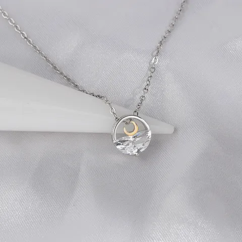 Minimalist Bicolor Moon Pendant Necklace For Women Copper Rhinestone Rising Moon Clavicle Chain Elegant Fashion Jewelry Gift