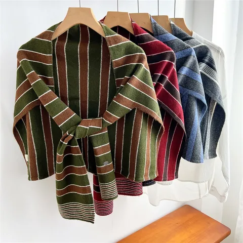 Chal de Punto a Rayas Elegante para Mujer Pañuelo Decorativo para Hombros para Primavera Otoño Chal de Punto Suave Casual