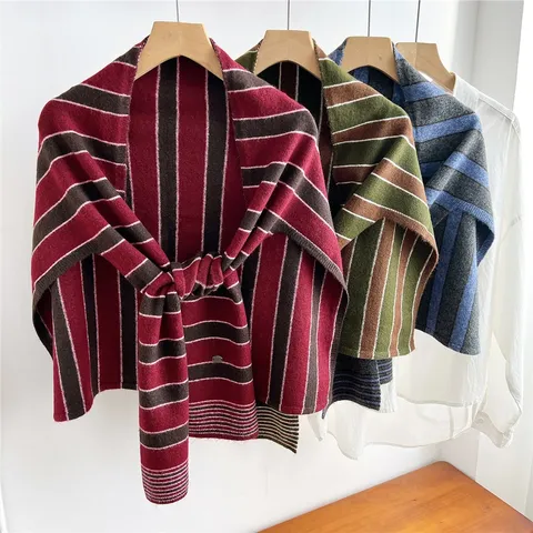 Chal de Punto a Rayas Elegante para Mujer Pañuelo Decorativo para Hombros para Primavera Otoño Chal de Punto Suave Casual