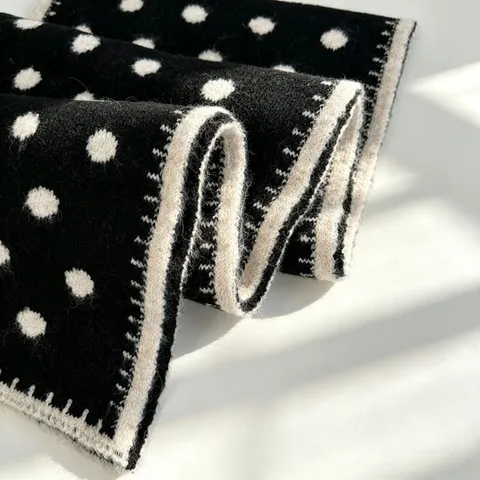 Retro Polka Dot Wool Blend Knitted Scarf For Women Autumn Winter Warm Soft Wrap Fashion Korean Style Students Gift Scarf