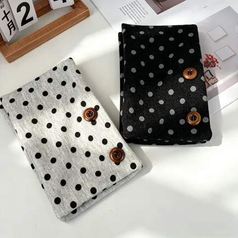 Women's Japanese Retro Polka Dot Triangle Button Scarf Neck Warmer Down Cotton Printed Winter Warm Snood Versatile Neck Protector