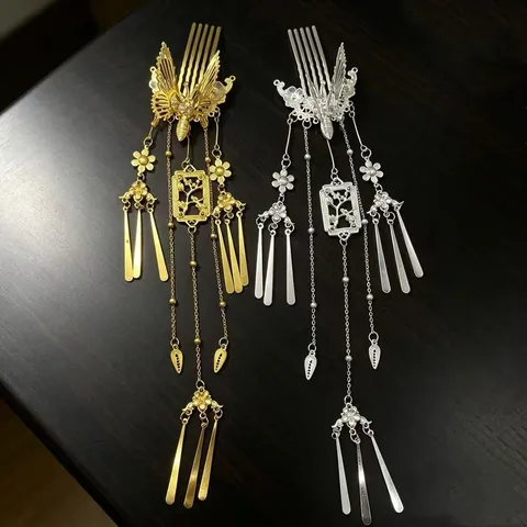 Vintage Chinese Style Butterfly Tassel Hair Comb Exquisite Alloy Gold Silver Plated Dangling Hair Pin Hanfu Xiuhe Wedding Hair Accessories For Women
