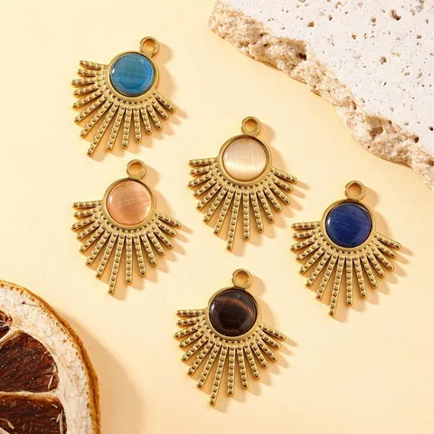 Stainless Steel Fan Sun Shape Pendant For DIY Jewelry Making Gold Plated Rhinestone Charm For Women Necklace Earrings Accessory