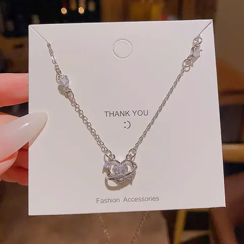 Mode Titanstahl Herz Zirkonia Anhänger Halskette Für Damen Leichter Luxus Silber Farbe Herz Orbit Kette Eleganter Schmuck Geschenk