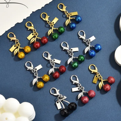 Colgante de Bolso de Cereza con Purpurina Accesorio de Llavero de Aleación Cierre de Langosta para Bolsos Mochilas Mujeres