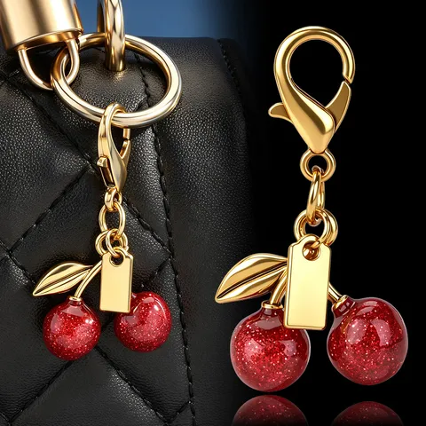 Colgante de Bolso de Cereza con Purpurina Accesorio de Llavero de Aleación Cierre de Langosta para Bolsos Mochilas Mujeres
