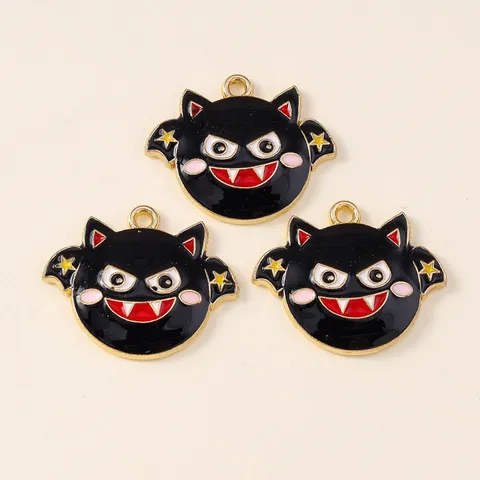 Breloques en Émail de Chauve-souris Noire de Dessin Animé en Alliage de Zinc Pendentifs d'Halloween Pour Fabrication de Bijoux Collier Bracelet Porte-clés