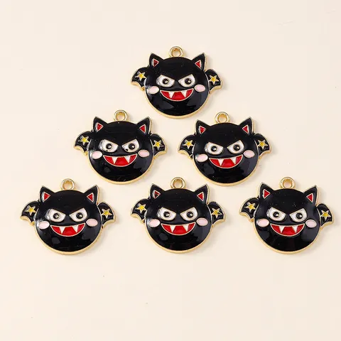 Breloques en Émail de Chauve-souris Noire de Dessin Animé en Alliage de Zinc Pendentifs d'Halloween Pour Fabrication de Bijoux Collier Bracelet Porte-clés