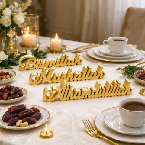 Islamic 3D Printed Arabic Calligraphy Desktop Decor Plastic Letter Bismillah Ornament For Ramadan Eid Home Party Decoration