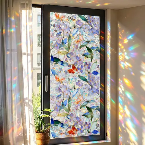 Pellicola per Vetri Statica in Stile Cloisonne Effetto Arcobaleno Adesivo Decorativo in PVC Protezione della Privacy Motivo Floreale Senza Colla Decorazione Domestica