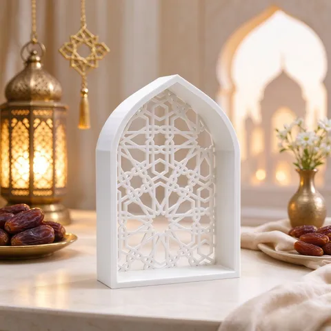 Ornements de Bureau Ethniques Islamiques Impression 3D Ramadan Kareem Eid Mubarak Arche Lune Bougeoir LED pour Maison Fête Décor