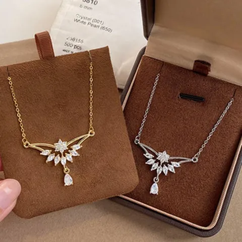 Elegante Halskette Im Koreanischen Stil Mit Zirkonia Wassertropfen Anhänger Titanstahl Kupfer Eingelegt Schlüsselbeinkette Damen Schmuck