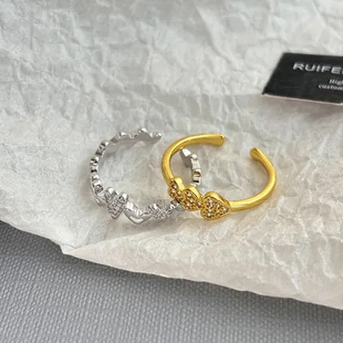 Luxuriöser Kupfer Zirkonia Herz Offener Ring Für Damen Mode Mikro-Eingelegter Herz Fingerring Schmuck Verstellbare Gold Silber Ringe