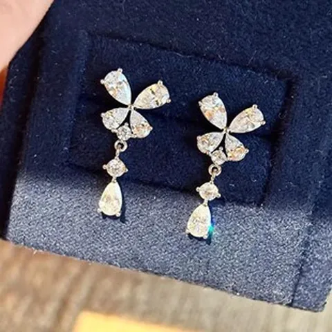 Koreanisch Schmetterling Zirkonia Wassertropfen Ohrhänger Für Damen 925 Sterlingsilber Stift Exquisit Silber Eleganter Schmuck