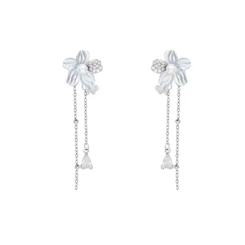 Koreanischer Stil Blumen Ohrstecker Für Damen Kupfer 925 Sterling Silber Stift Strass Künstliche Perle Quaste Schmuck