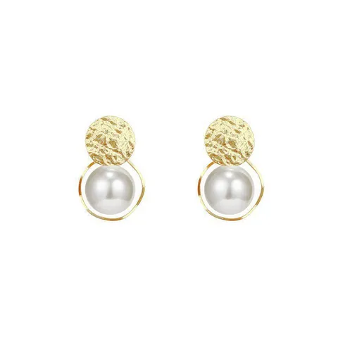 Geometrische Unregelmäßige Kupfer Gehämmerte Ohrstecker Mit 925 Sterlingsilber Ohrstecker-Stift Gold Künstliche Perle Ohrringe Schmuck Damen