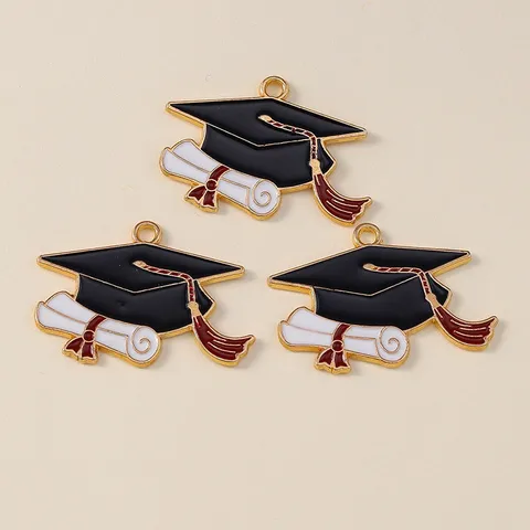 Graduation Cap Diploma Alloy Charms Pendants For DIY Jewelry Making Bracelet Keychain Necklace Accessories Black Drip Oil Charms