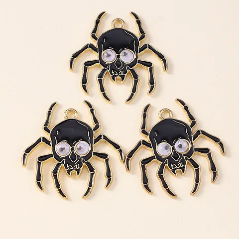Gothic Skull Spider Alloy Enamel Charms For DIY Halloween Earrings Necklace Keychain Jewelry Making Accessories Personality Festive Decor