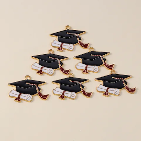 Graduation Cap Diploma Alloy Charms Pendants For DIY Jewelry Making Bracelet Keychain Necklace Accessories Black Drip Oil Charms