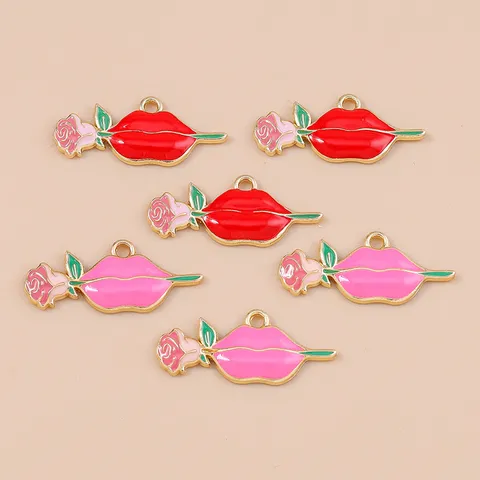 Pendentifs en Alliage de Zinc Émaillé en Forme de Cœur et Rose pour la Saint-Valentin pour la Fabrication de Bijoux DIY Bracelet Collier