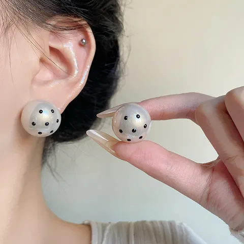 Vintage Polka Dot Runde Ohrstecker Für Damen Kupfer 925 Sterling Silber Ohrstecker-Stift Eleganter Geometrischer Schmuck