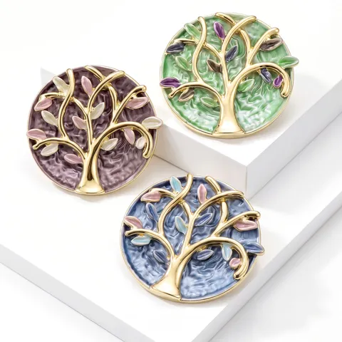 Fashion Magnetic Life Tree Brooch Women Alloy Enamel Tree Of Life Corsage Pin For Suits Dresses Versatile Jewelry Gift