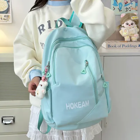 Japanischer Einfarbiger Großer Schulrucksack Für Gymnasiasten Nylon Atmungsaktiv Reise Schulranzen Mit Plüschbär Anhänger Herren Damen Unisex Daypack