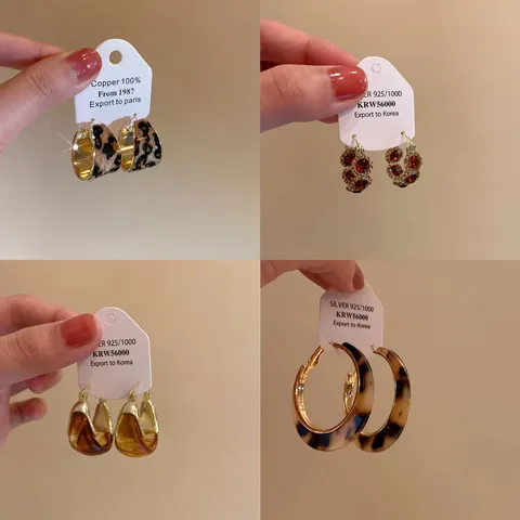 Γαλλικά Vintage Λεοπάρ Σκουλαρίκια από Ρητίνη Amber για Γυναίκες Maillard Caramel Χάλκινα Σκουλαρίκια με Στρας Κόσμημα