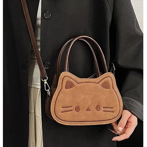 Leuke Kat Vorm Dames Handtas Retro Veelzijdige Crossbodytas Prachtige Geborduurde PU-Lederen Kleine Tote Tas Met Verstelbare Riem