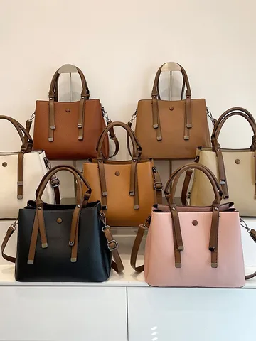 Women Litchi Pattern PU Leather Tote Bag Large Capacity Casual Shoulder Crossbody Bag With Adjustable Strap Handbag
