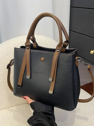 Women Litchi Pattern PU Leather Tote Bag Large Capacity Casual Shoulder Crossbody Bag With Adjustable Strap Handbag