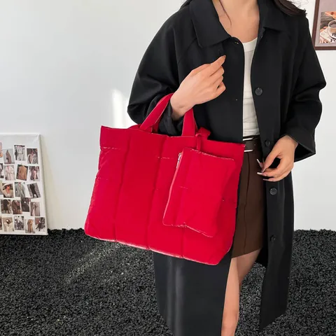 Borsa Tote Trapuntata in Tela da Donna a Grande Capacità Con Sotto-borsa Urban Semplice Borsa a Tracolla Imbottita Casual Pendolare