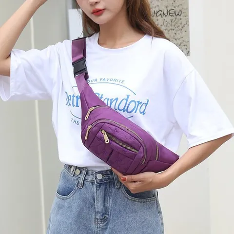Riñonera Deportiva de Moda para Mujer Nailon Multicapa Bolsa de Pecho Casual Bordado Floral Bolso Bandolera