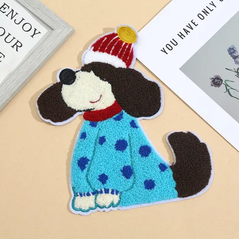 Cute Dachshund Dog Chenille Embroidery Patch Cartoon Animal Towel Embroidered Applique For Clothing Repair Jacket DIY Decoration