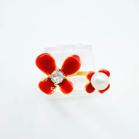 Vintage Anelli in Rame Placcato Oro a Forma di Fiore Per Donna Con Motivo a Cuore Farfalla Smaltato Perla d'Acqua Dolce Strass Anello Aperto Regolabile Gioielli Regalo