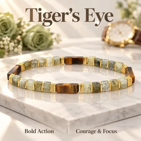 Natural Stone Beaded Tiger's Eye Bracelet For Men Women Minimalist Fashion Geometric Green Brown Beaded Elastic Hand Chain Jewelry Gift