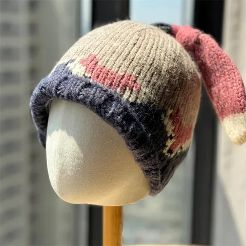 Women Cartoon Fox Knitted Beanie Hat Winter Warm Ear Protection Tail Knit Cap For Autumn Winter Outdoor Daily Fashion Accessory