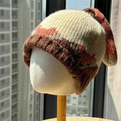 Women Cartoon Fox Knitted Beanie Hat Winter Warm Ear Protection Tail Knit Cap For Autumn Winter Outdoor Daily Fashion Accessory