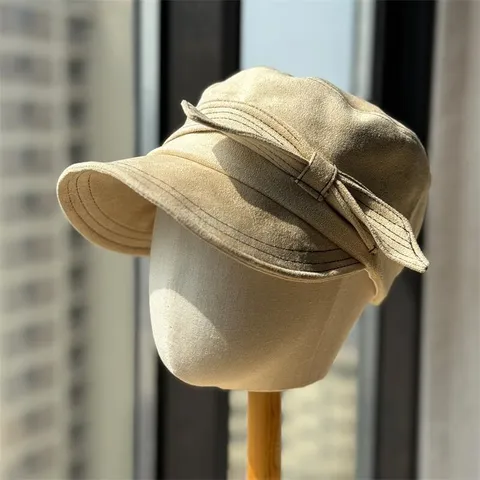 Vintage Wildleder Schleife Reiterhut Für Damen Winter Warm Schirmmütze Einfarbig Verstellbar Mode Newsboy Cap