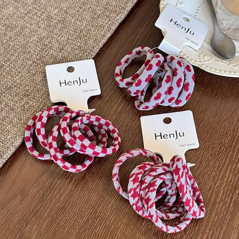 Elastische Stof Haarelastiekjes Vrouwen Hart Geruit Hahnentritt Patroon Stretch Banden Ponytail Houders Accessoires