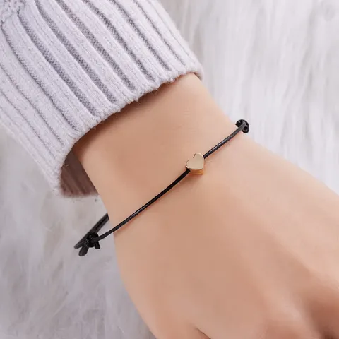 Handgemaakte Gevlochten Touw Hart Armband Voor Koppels Vrouwen Mannen Minimalistische Legering Hart Hanger Wenskaart Armband Cadeau