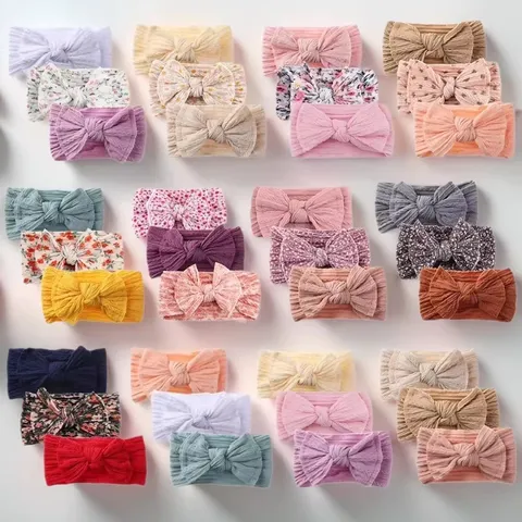 Soft Nylon Infant Baby Bow Headbands Cable Knit Floral Print Elastic Hair Bands For Toddlers Newborns Photography Accessories