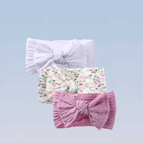 Soft Nylon Infant Baby Bow Headbands Cable Knit Floral Print Elastic Hair Bands For Toddlers Newborns Photography Accessories