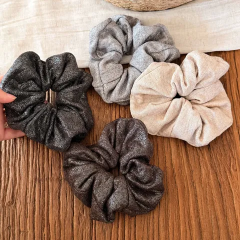 Women Knit Scrunchies Elastic Hair Tie With Metallic Sparkle Shiny Large Intestine Loop Ponytail Holder Handmade Hair Accessories