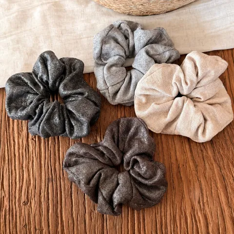 Women Knit Scrunchies Elastic Hair Tie With Metallic Sparkle Shiny Large Intestine Loop Ponytail Holder Handmade Hair Accessories