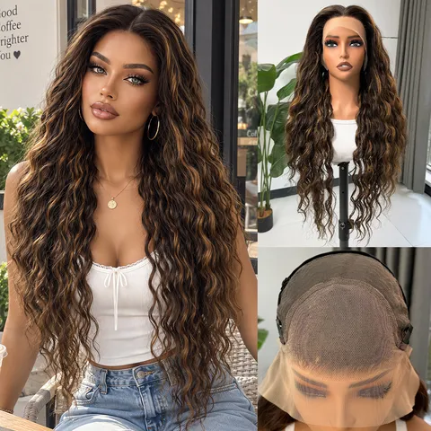 Lange Wellige Lockige Lace Front Perücke Natürliche Atmungsaktive Hochtemperatur Synthetikfaser Haar Perücke Für Damen Party Alltag