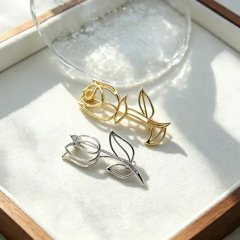Minimalistische Metall Brosche Pin Für Damen Herren Zinklegierung Gold Silber Rose Tulpe Schaf Vogel Form Kleidung Corsage Schmuck