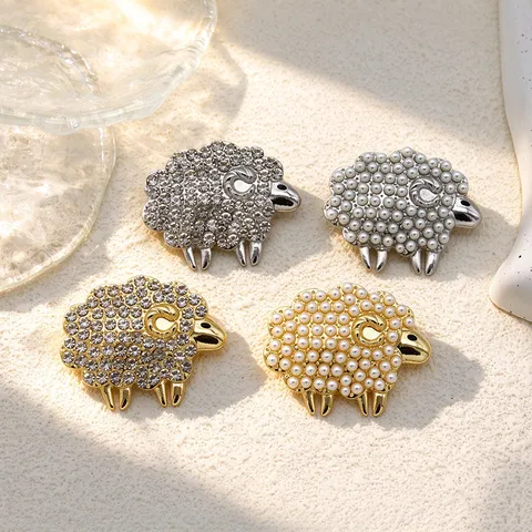 Creative Zinc Alloy Sheep Brooch Personalized Fashion Zodiac Animal Pin Rhinestone Artificial Pearl Goat Breastpin For Women Daily Jewelry Gift