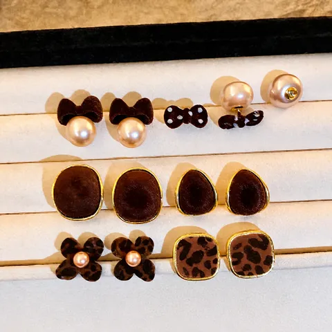 Vintage Leopardenmuster Beflockung Schleife Künstliche Perle Ohrstecker Für Damen 925 Silberstift Legierung Retro Eleganter Schmuck